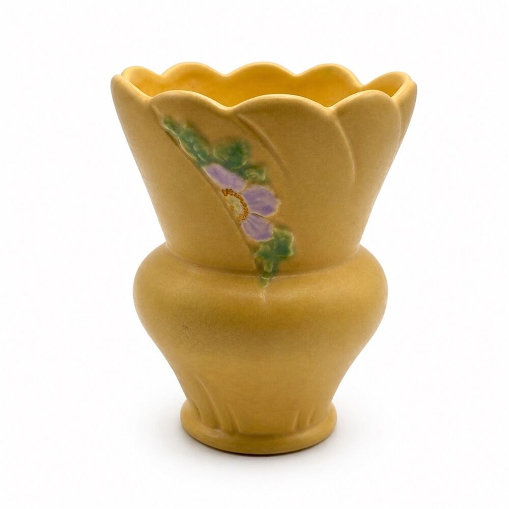 Weller Pottery B-4 Vase Vintage Art Deco Scalloped Floral Yellow Ceramic USA - Picture 9 of 10